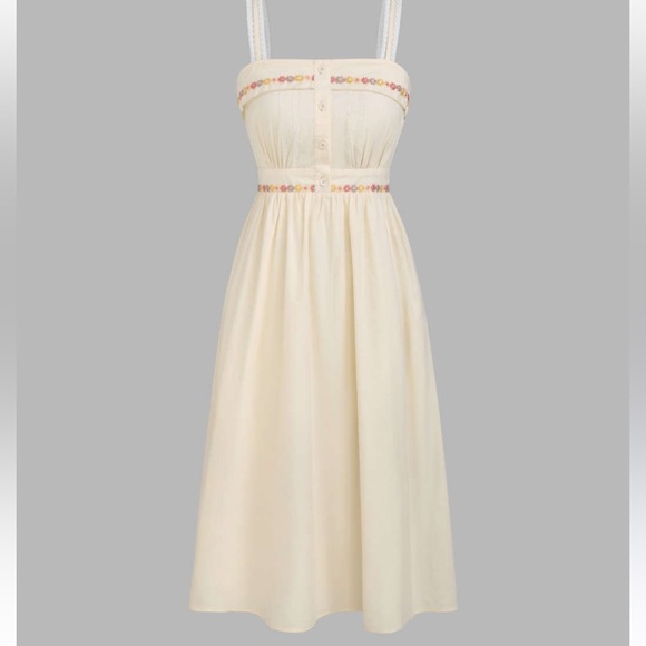 Cider Dress Womens Size L Large Ivory Embroidered Minimalist Cottagecore - Picture 6 of 13